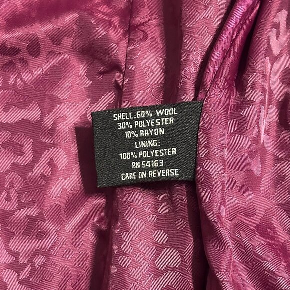 Guess Fuchsia Wool Pea Coat, Jacket, Button Detail, Fully Lined, Pink Purple - Picture 9 of 9